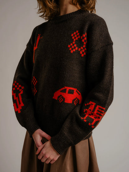 X90 + Birds Sweater - Walnut