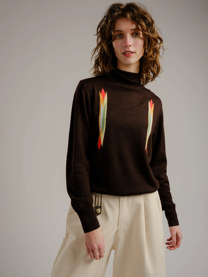 Butterfly Intarsia Turtleneck - Walnut