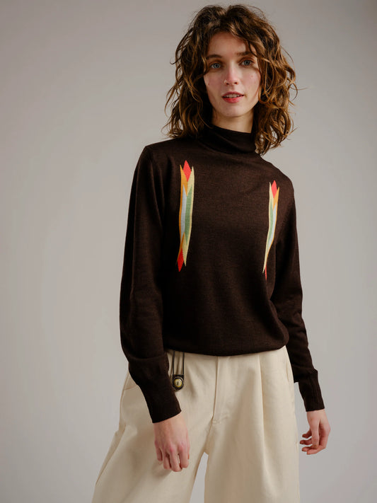 Butterfly Intarsia Turtleneck - Walnut