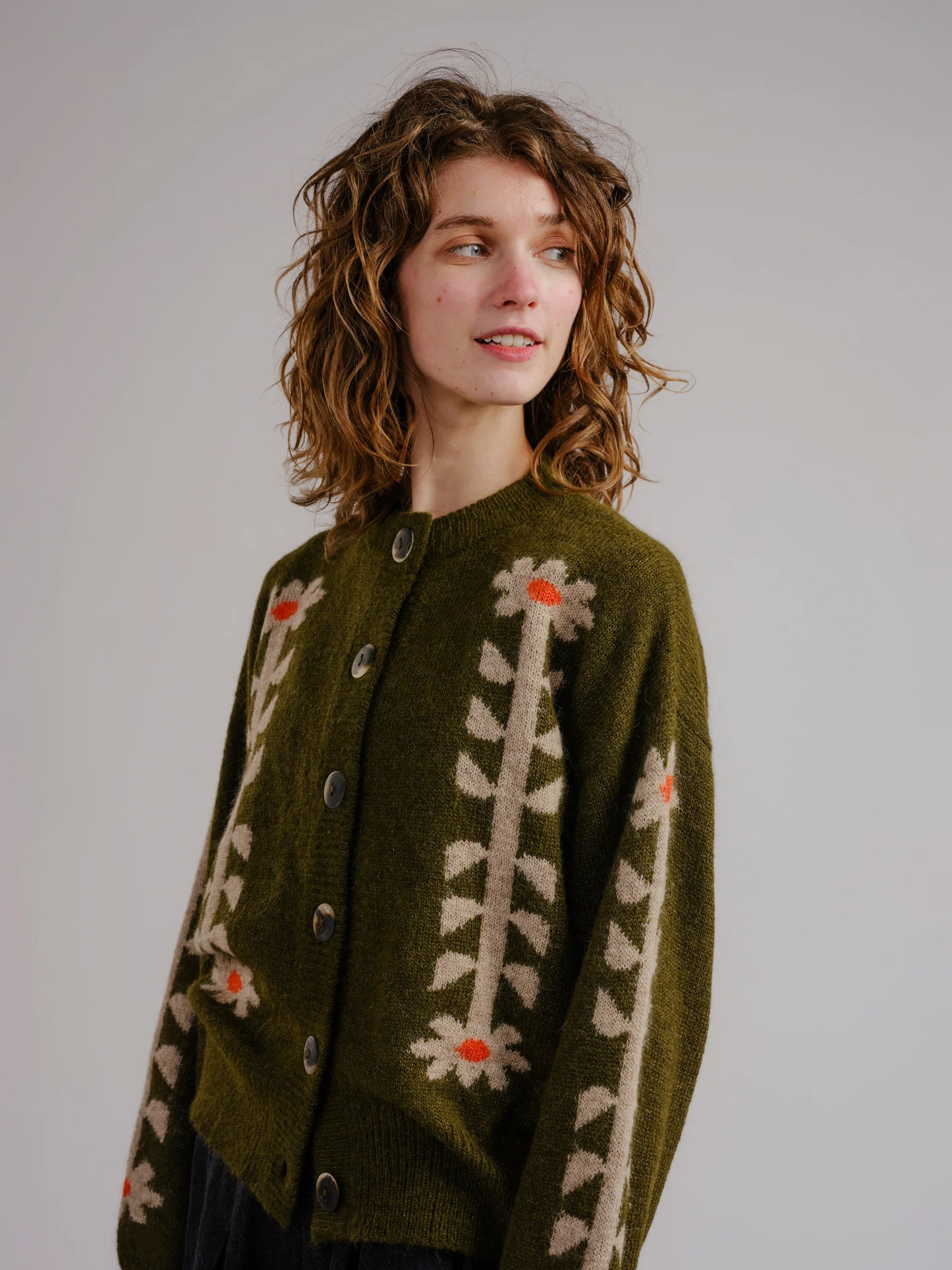 Flower Power Cardigan - Moss
