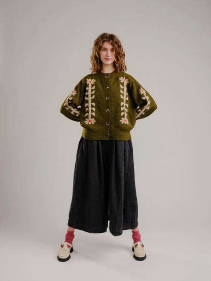 Flower Power Cardigan - Moss