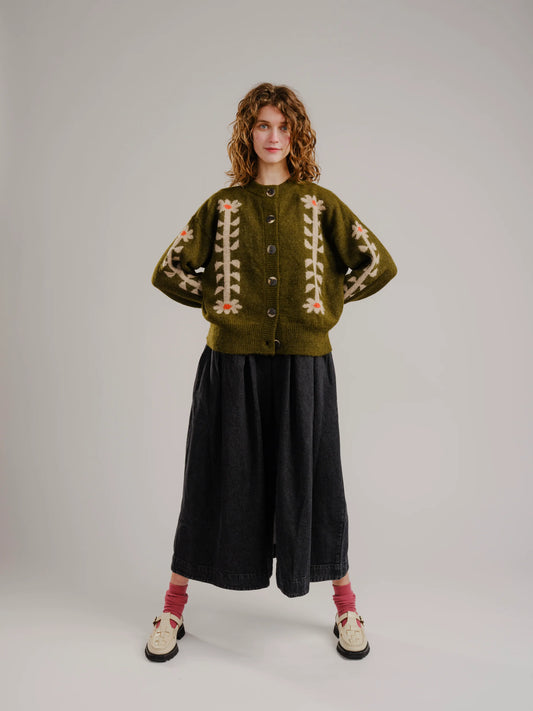 Flower Power Cardigan - Moss