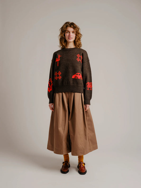 X90 + Birds Sweater - Walnut